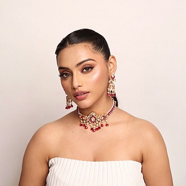 Red Vintage looking  Evergreen Polki Kundan Choker Set