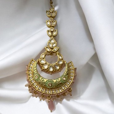 Elegant Meenakari Polki Kundan Tikka in Three Stunning Colors