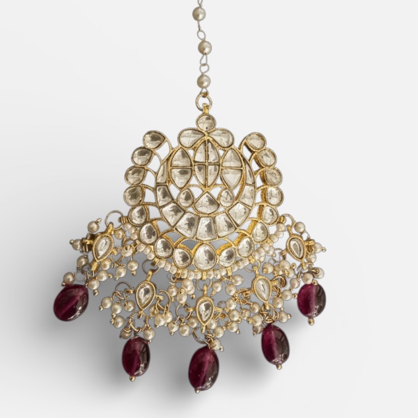 Ruhani Floral Kundan Maang Tikka with Pearl Drop Border