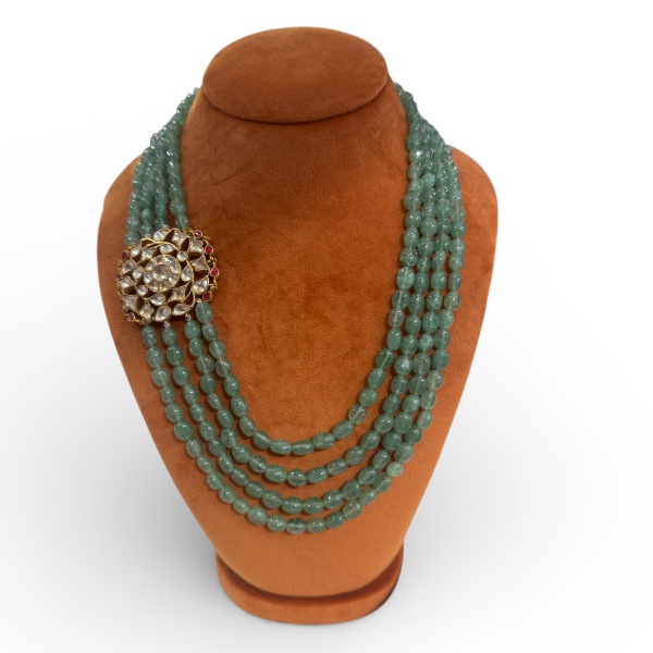 Three layer groom mala with kundan brooch 