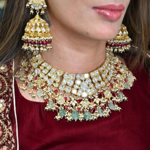  Wedding Special  Ruby With Pista  Beads Necklace Set