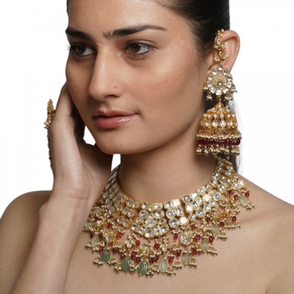 Wedding Special Ruby With Pista Beads Necklace Set Wedding Special Ruby With Pista Beads Necklace Set