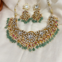 Luxury Emerald Beads Kundan Necklace with Earrings