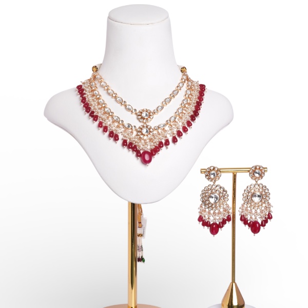 Red Radiance Necklace Set With Drop Earrings