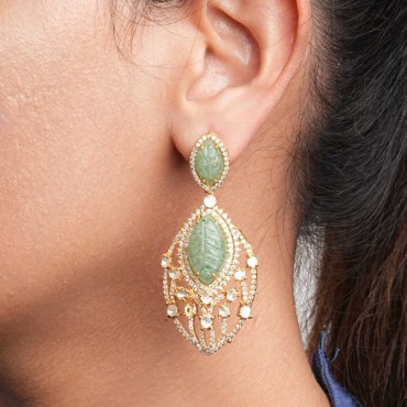 Leafy Light Weight  Kundan Earrings Available in Three Pastel Colours