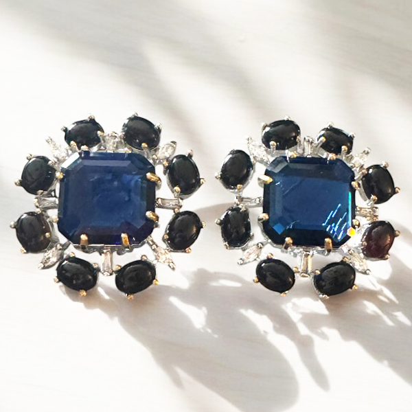 Blue stone square shape stud earring 