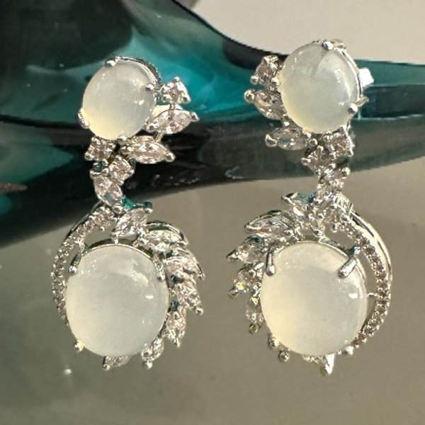 Milky Stone Floral Vine CZ Statement Earrings