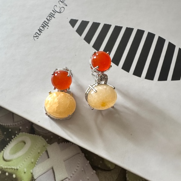 Orange & Golden Stone Drop Earrings