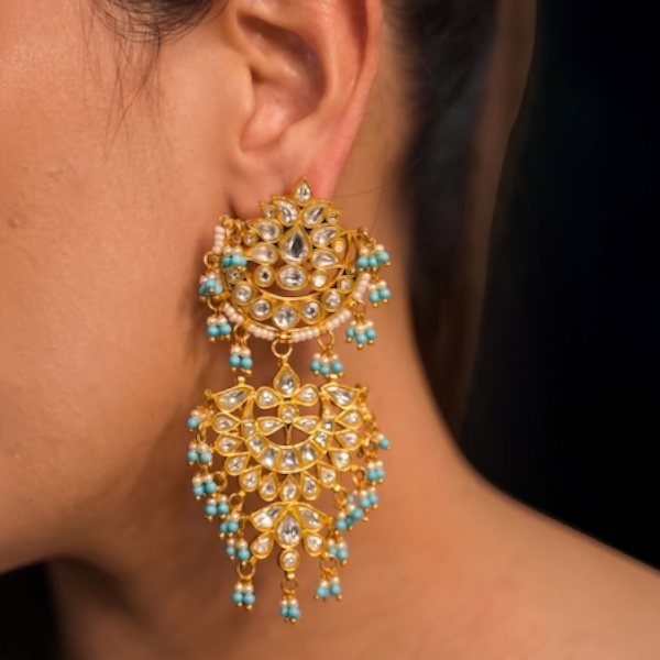 Perfect for weddings, festivals & special occasions Turquoise and  white pearl drops Earring 