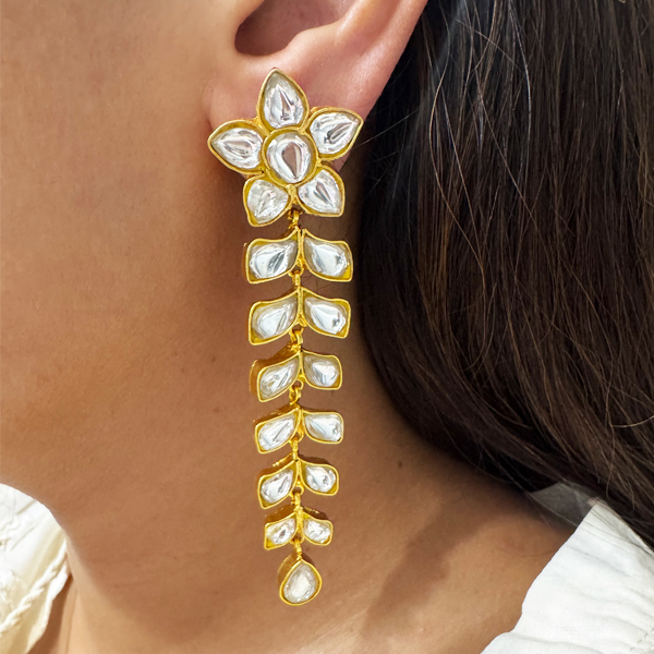 Long Kundan  stone Earring 