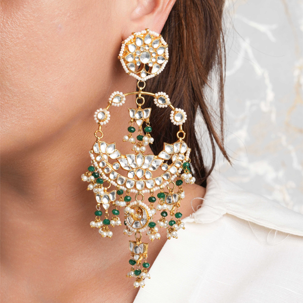 Traditional Punjabi Style Kundan Chandbalis with pearl drops Traditional Punjabi Style Kundan Chandbalis with pearl drops