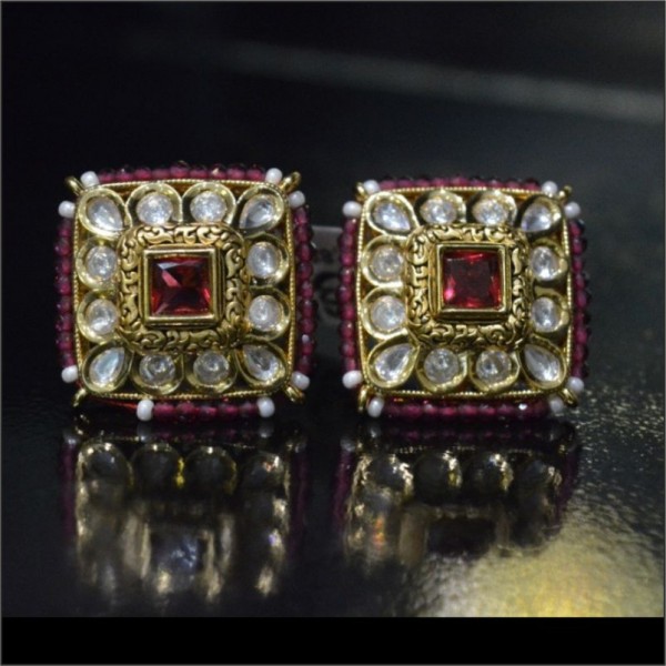 Vintage Polki Kundan Square Shape Studs