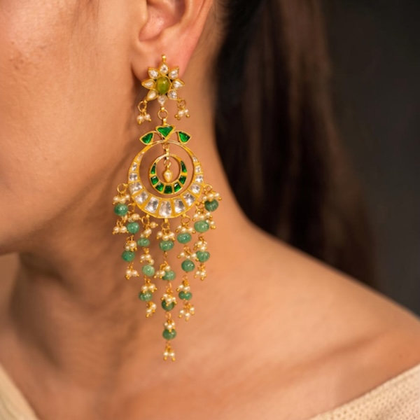 Classic Kundan  Beautiful brass finish  drop Earring 
