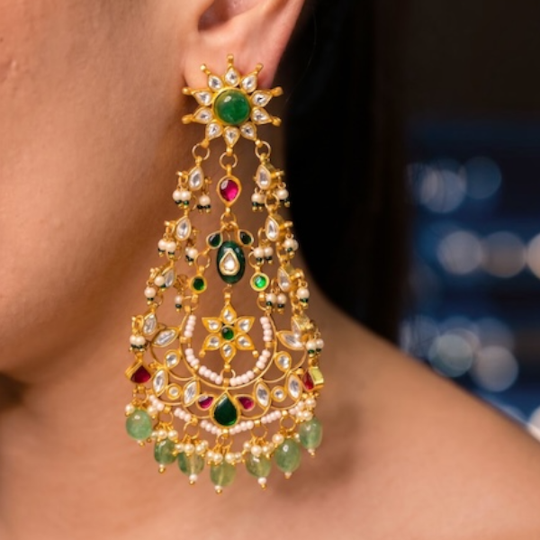 Green melon drops kundan statement earrings 
