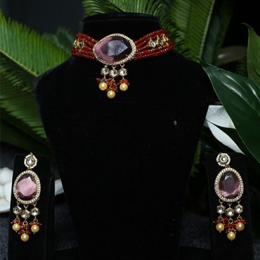 Lipstick Red Vintage Rhinestone Necklace Set Exclusively for Your Candlelit Dinner